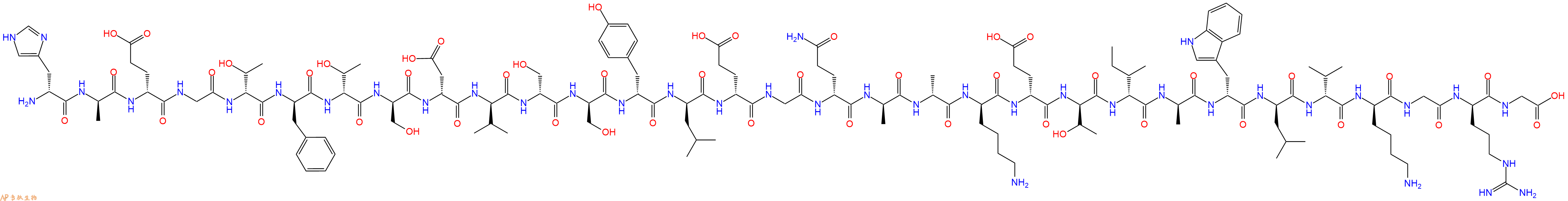 专肽生物产品H2N-DHis-DAla-DGlu-Gly-DThr-DPhe-DThr-DSer-DAsp-DVal-DSer-DSer-DTyr-DLeu-DGlu-Gly-DGln-DAla-DAla-DLys-DGlu-DThr-DIle-DAla-DTrp-DLeu-DVal-DLys-Gly-DArg-Gly-OH