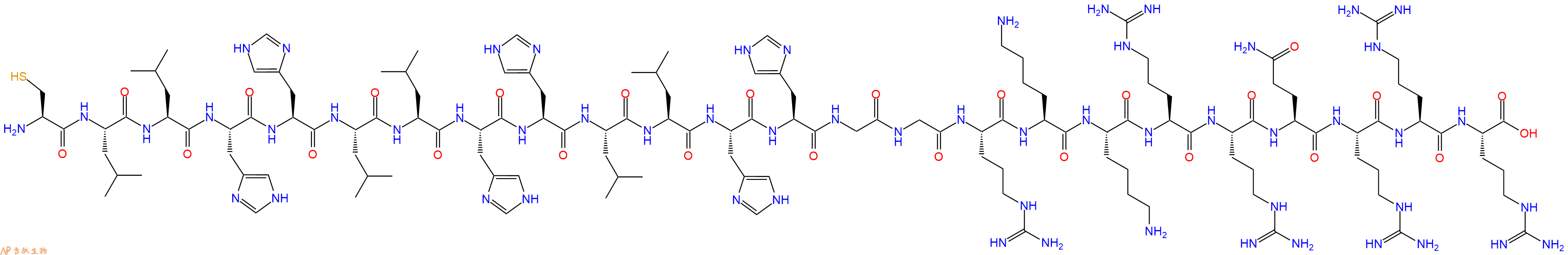专肽生物产品H2N-Cys-Leu-Leu-His-His-Leu-Leu-His-His-Leu-Leu-His-His-Gly-Gly-Arg-Lys-Lys-Arg-Arg-Gln-Arg-Arg-Arg-OH
