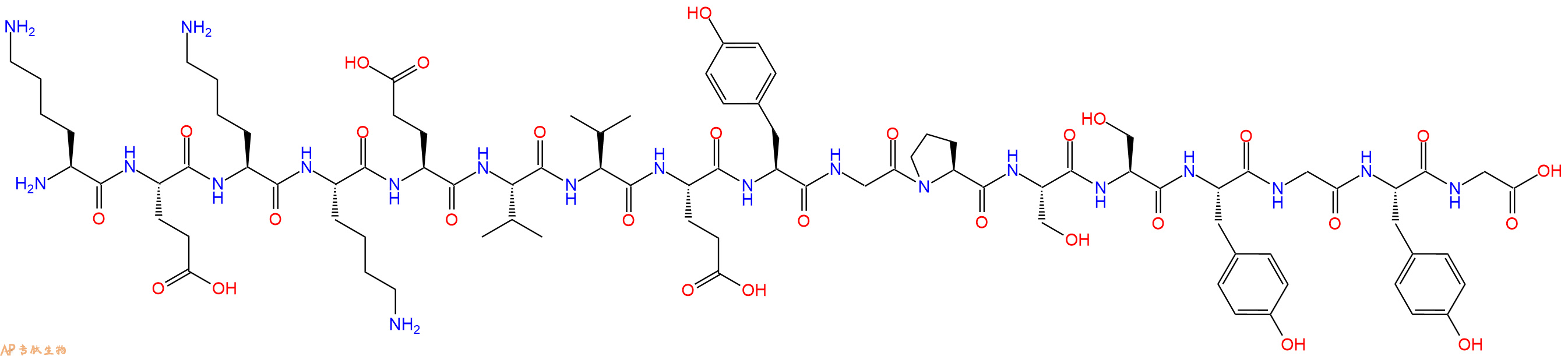 专肽生物产品H2N-Lys-Glu-Lys-Lys-Glu-Val-Val-Glu-Tyr-Gly-Pro-Ser-Ser-Tyr-Gly-Tyr-Gly-OH