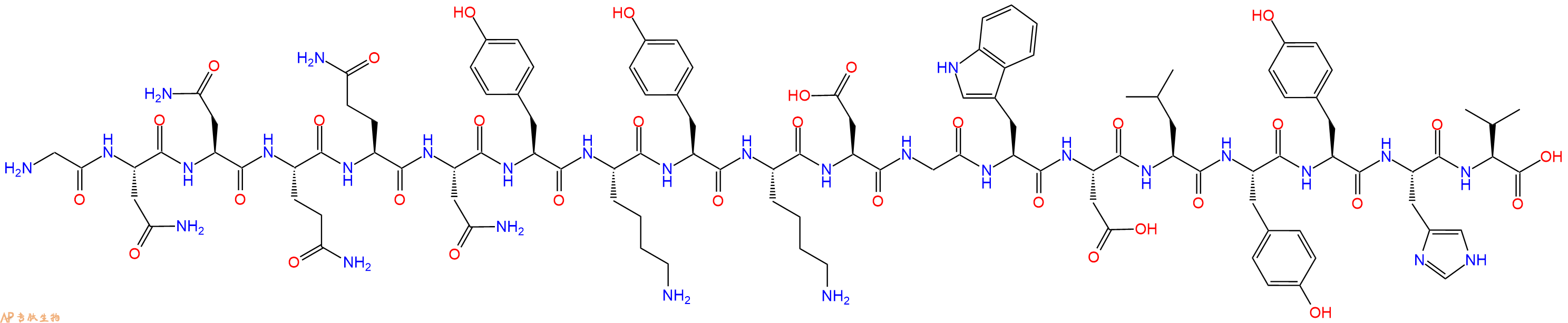 专肽生物产品H2N-Gly-Asn-Asn-Gln-Gln-Asn-Tyr-Lys-Tyr-Lys-Asp-Gly-Trp-Asp-Leu-Tyr-Tyr-His-Val-OH