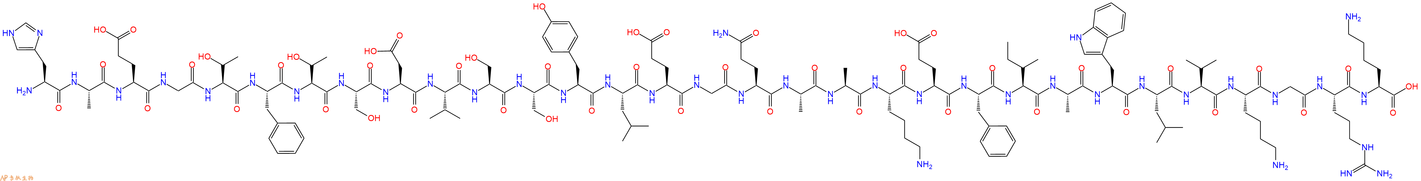 专肽生物产品H2N-His-Ala-Glu-Gly-Thr-Phe-Thr-Ser-Asp-Val-Ser-Ser-Tyr-Leu-Glu-Gly-Gln-Ala-Ala-Lys-Glu-Phe-Ile-Ala-Trp-Leu-Val-Lys-Gly-Arg-Lys-OH