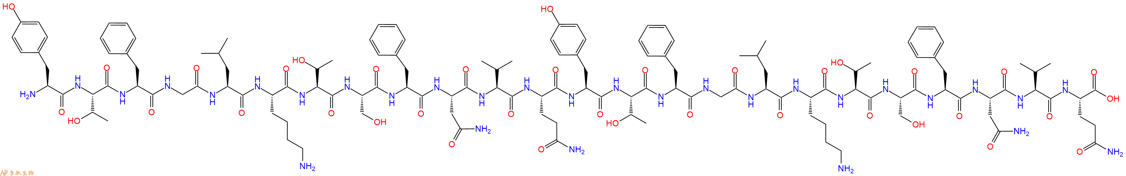 专肽生物产品H2N-Tyr-Thr-Phe-Gly-Leu-Lys-Thr-Ser-Phe-Asn-Val-Gln-Tyr-Thr-Phe-Gly-Leu-Lys-Thr-Ser-Phe-Asn-Val-Gln-OH