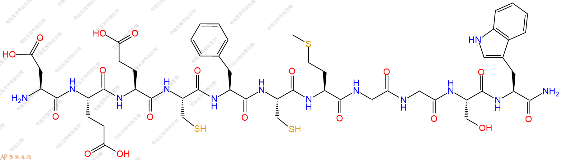 专肽生物产品H2N-Asp-Glu-Glu-Cys-Phe-Cys-Met-Gly-Gly-Ser-Trp-NH2