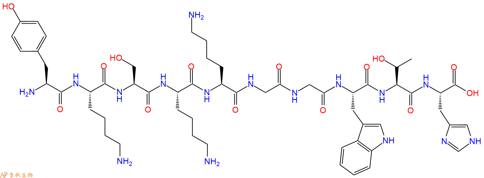 专肽生物产品H2N-Tyr-Lys-Ser-Lys-Lys-Gly-Gly-Trp-Thr-His-OH