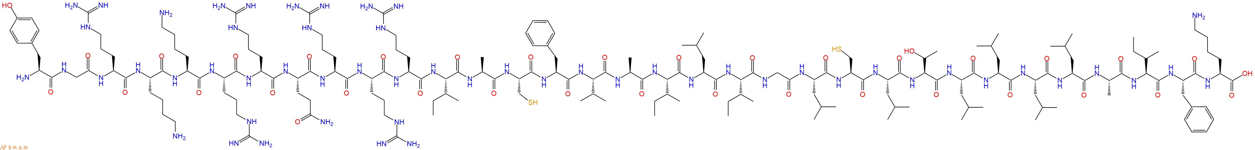 专肽生物产品H2N-Tyr-Gly-Arg-Lys-Lys-Arg-Arg-Gln-Arg-Arg-Arg-Ile-Ala-Cys-Phe-Val-Ala-Ile-Leu-Ile-Gly-Leu-Cys-Leu-Thr-Leu-Leu-Leu-Leu-Ala-Ile-Phe-Lys-OH