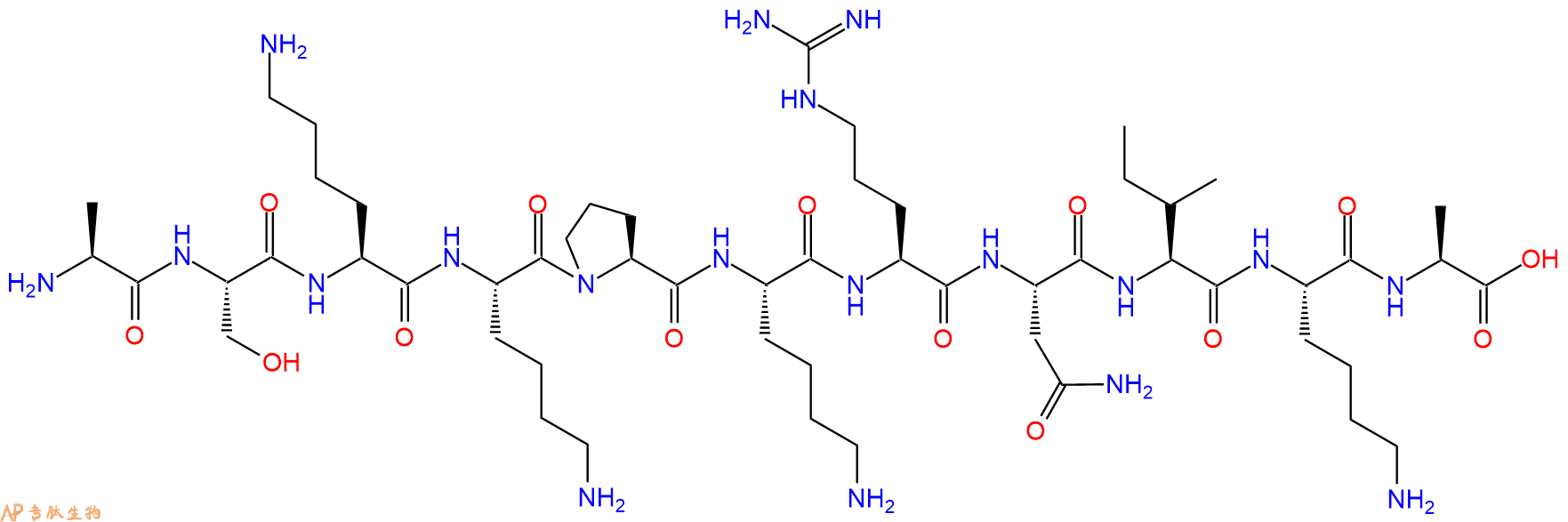 专肽生物产品H2N-Ala-Ser-Lys-Lys-Pro-Lys-Arg-Asn-Ile-Lys-Ala-OH