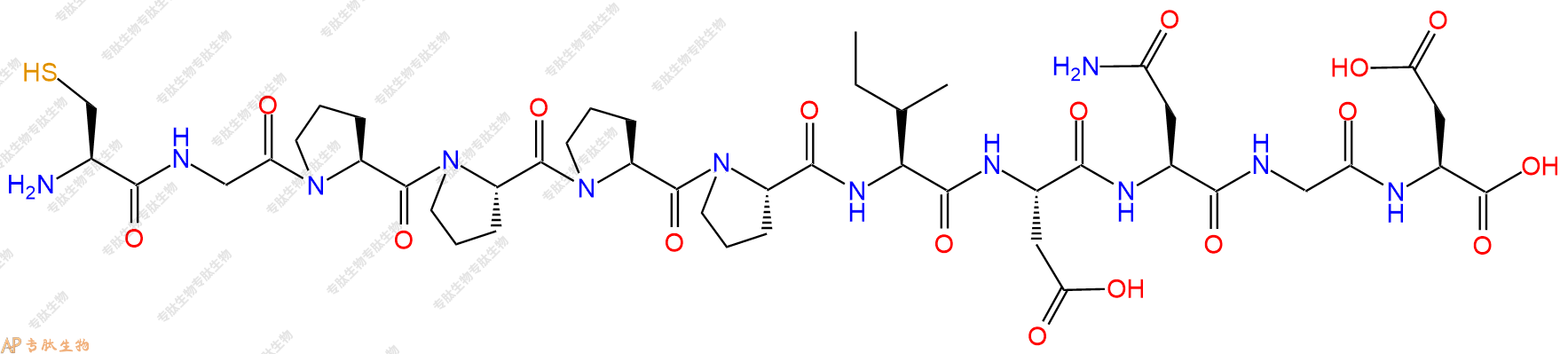 专肽生物产品H2N-Cys-Gly-Pro-Pro-Pro-Pro-Ile-Asp-Asn-Gly-Asp-OH