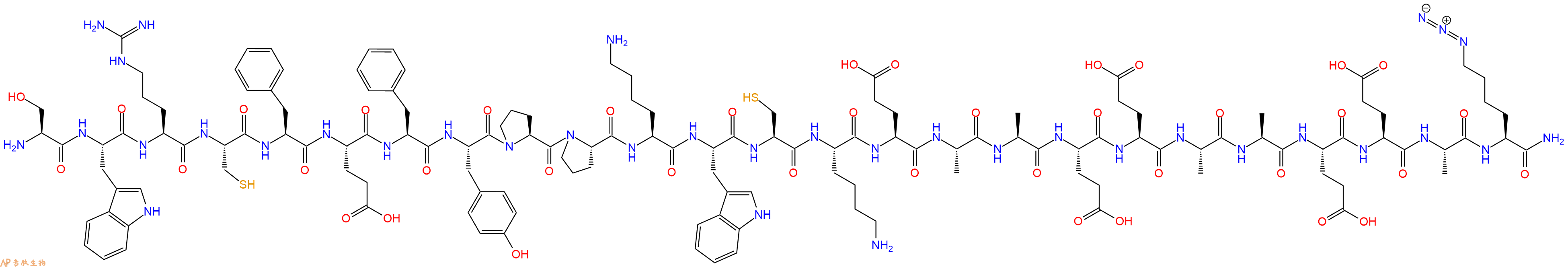 专肽生物产品H2N-Ser-Trp-Arg-Cys-Phe-Glu-Phe-Tyr-Pro-Pro-Lys-Trp-Cys-Lys-Glu-Ala-Ala-Glu-Glu-Ala-Ala-Glu-Glu-Ala-Lys(N3)-NH2