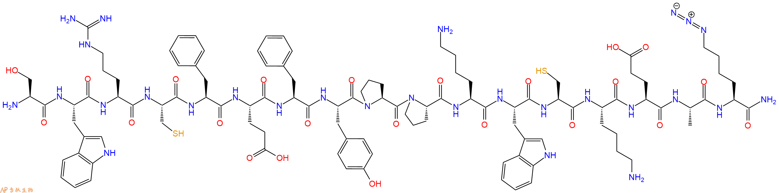 专肽生物产品H2N-Ser-Trp-Arg-Cys-Phe-Glu-Phe-Tyr-Pro-Pro-Lys-Trp-Cys-Lys-Glu-Ala-Lys(N3)-NH2