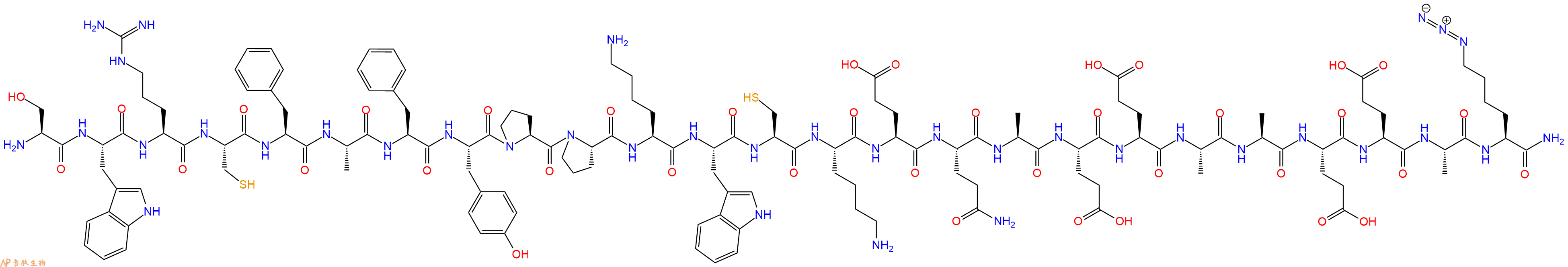 专肽生物产品H2N-Ser-Trp-Arg-Cys-Phe-Ala-Phe-Tyr-Pro-Pro-Lys-Trp-Cys-Lys-Glu-Gln-Ala-Glu-Glu-Ala-Ala-Glu-Glu-Ala-Lys(N3)-NH2