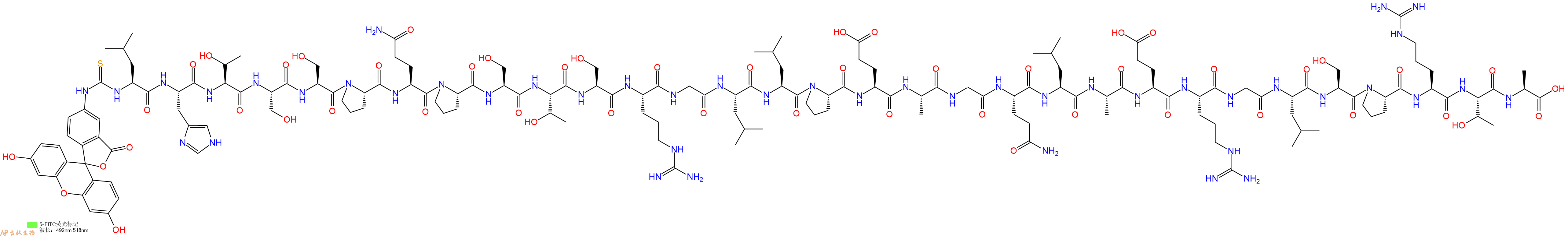 专肽生物产品5FITC-Leu-His-Thr-Ser-Ser-Pro-Gln-Pro-Ser-Thr-Ser-Arg-Gly-Leu-Leu-Pro-Glu-Ala-Gly-Gln-Leu-Ala-Glu-Arg-Gly-Leu-Ser-Pro-Arg-Thr-Ala-OH