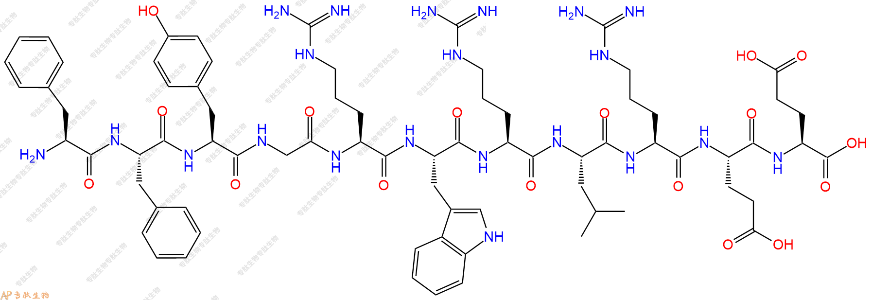 专肽生物产品H2N-Phe-Phe-Tyr-Gly-Arg-Trp-Arg-Leu-Arg-Glu-Glu-OH