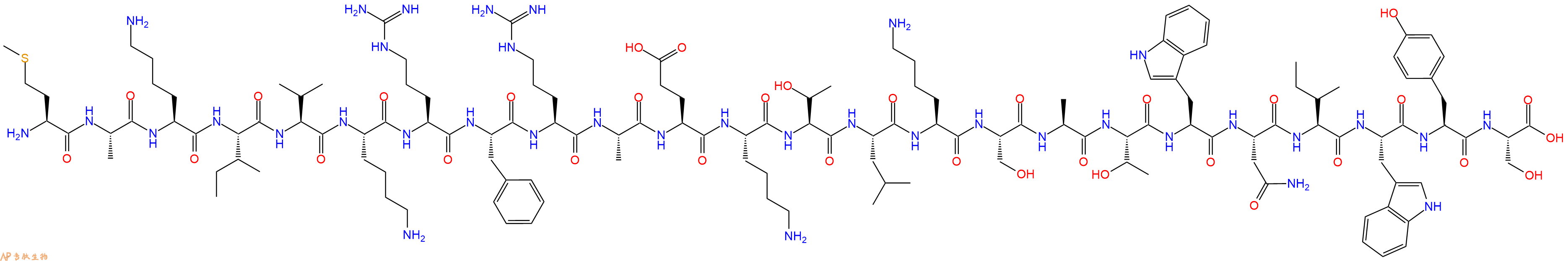 专肽生物产品H2N-Met-Ala-Lys-Ile-Val-Lys-Arg-Phe-Arg-Ala-Glu-Lys-Thr-Leu-Lys-Ser-Ala-Thr-Trp-Asn-Ile-Trp-Tyr-Ser-OH