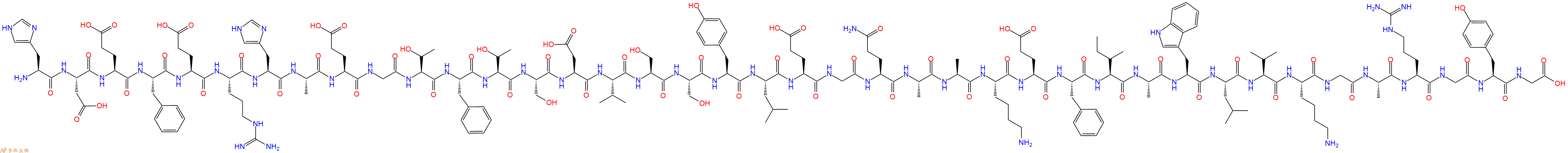 专肽生物产品H2N-His-Asp-Glu-Phe-Glu-Arg-His-Ala-Glu-Gly-Thr-Phe-Thr-Ser-Asp-Val-Ser-Ser-Tyr-Leu-Glu-Gly-Gln-Ala-Ala-Lys-Glu-Phe-Ile-Ala-Trp-Leu-Val-Lys-Gly-Ala-Arg-Gly-Tyr-Gly-OH