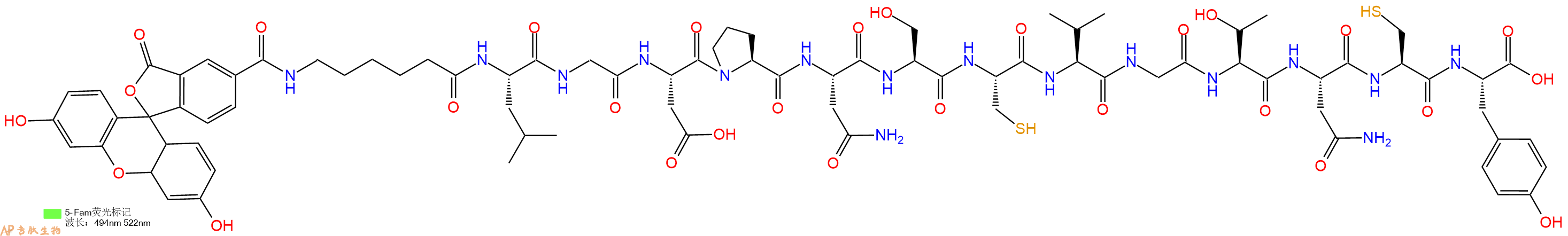 专肽生物产品5FAM-Ahx-Leu-Gly-Asp-Pro-Asn-Ser-Cys-Val-Gly-Thr-Asn-Cys-Tyr-OH
