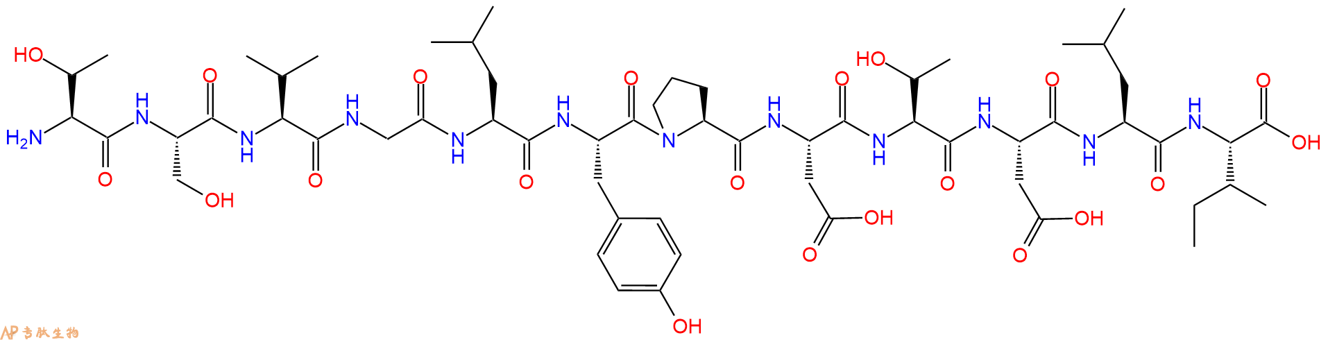 专肽生物产品H2N-Thr-Ser-Val-Gly-Leu-Tyr-Pro-Asp-Thr-Asp-Leu-Ile-OH