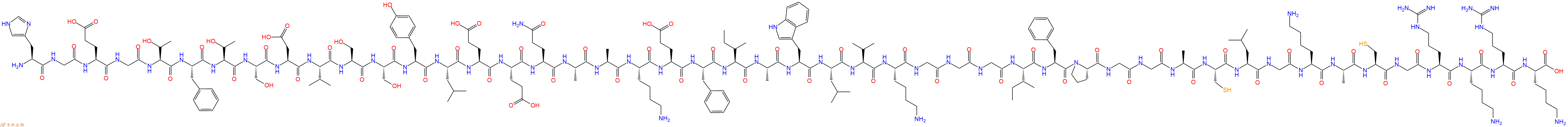 专肽生物产品H2N-His-Gly-Glu-Gly-Thr-Phe-Thr-Ser-Asp-Val-Ser-Ser-Tyr-Leu-Glu-Glu-Gln-Ala-Ala-Lys-Glu-Phe-Ile-Ala-Trp-Leu-Val-Lys-Gly-Gly-Gly-Ile-Phe-Pro-Gly-Gly-Ala-Cys-Leu-Gly-Lys-Ala-Cys-Gly-Arg-Lys-Arg-Lys-OH