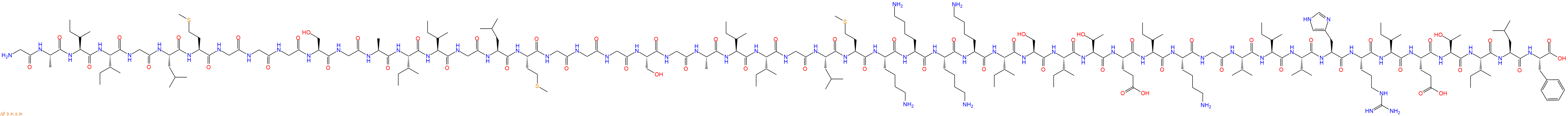专肽生物产品H2N-Gly-Ala-Ile-Ile-Gly-Leu-Met-Gly-Gly-Gly-Ser-Gly-Ala-Ile-Ile-Gly-Leu-Met-Gly-Gly-Gly-Ser-Gly-Ala-Ile-Ile-Gly-Leu-Met-Lys-Lys-Lys-Lys-Ile-Ser-Ile-Thr-Glu-Ile-Lys-Gly-Val-Ile-Val-His-Arg-Ile-Glu-Thr-Ile-Leu-Phe-OH