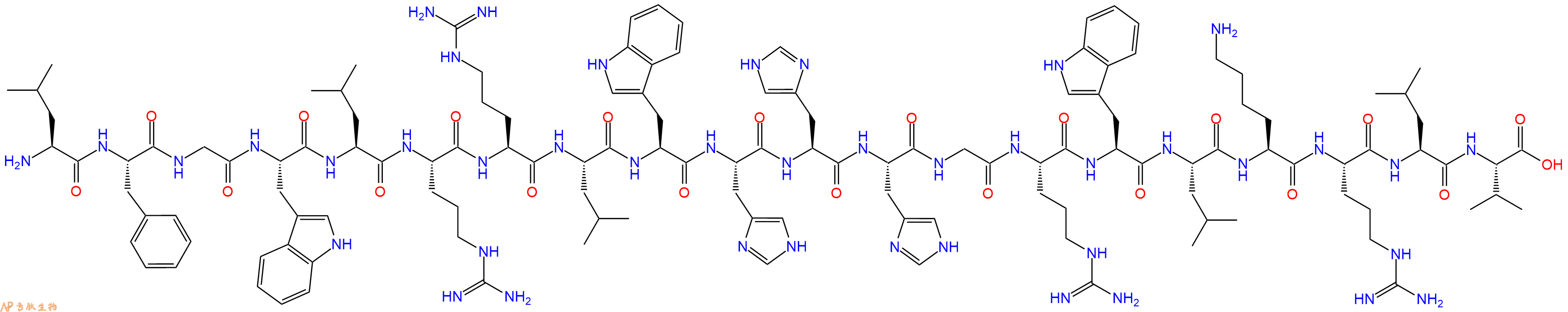 专肽生物产品H2N-Leu-Phe-Gly-Trp-Leu-Arg-Arg-Leu-Trp-His-His-His-Gly-Arg-Trp-Leu-Lys-Arg-Leu-Val-OH