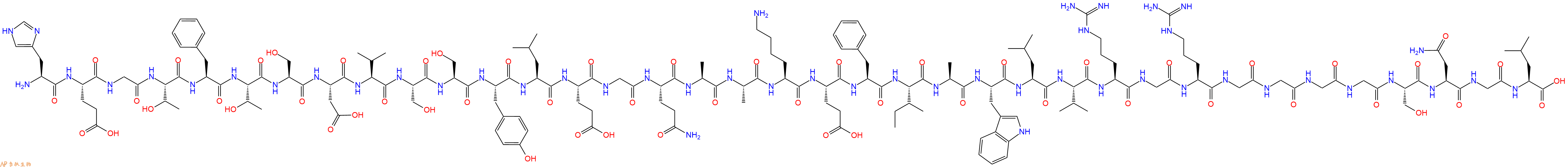 专肽生物产品H2N-His-Glu-Gly-Thr-Phe-Thr-Ser-Asp-Val-Ser-Ser-Tyr-Leu-Glu-Gly-Gln-Ala-Ala-Lys-Glu-Phe-Ile-Ala-Trp-Leu-Val-Arg-Gly-Arg-Gly-Gly-Gly-Gly-Ser-Asn-Gly-Leu-OH