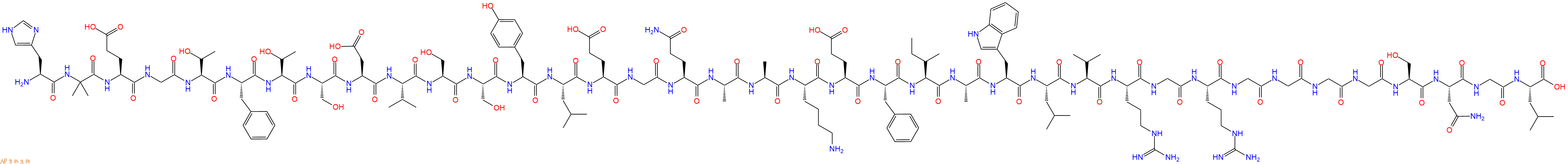 专肽生物产品H2N-His-Aib-Glu-Gly-Thr-Phe-Thr-Ser-Asp-Val-Ser-Ser-Tyr-Leu-Glu-Gly-Gln-Ala-Ala-Lys-Glu-Phe-Ile-Ala-Trp-Leu-Val-Arg-Gly-Arg-Gly-Gly-Gly-Gly-Ser-Asn-Gly-Leu-OH