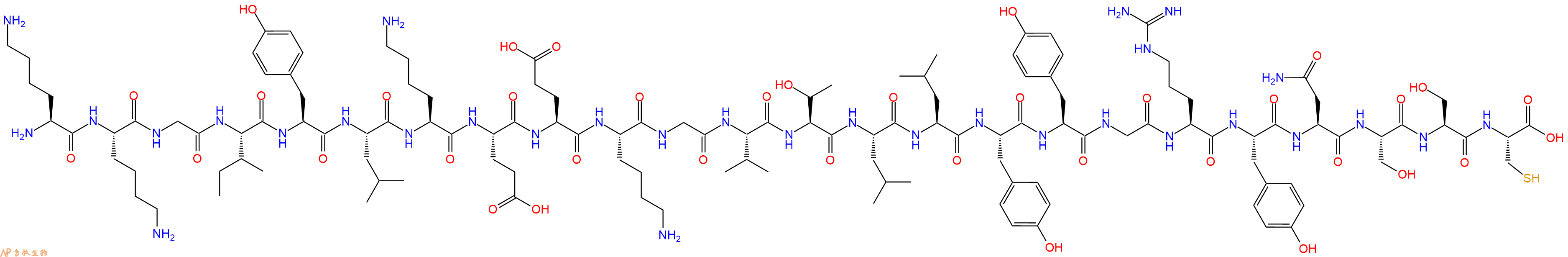 专肽生物产品H2N-Lys-Lys-Gly-Ile-Tyr-Leu-Lys-Glu-Glu-Lys-Gly-Val-Thr-Leu-Leu-Tyr-Tyr-Gly-Arg-Tyr-Asn-Ser-Ser-Cys-OH