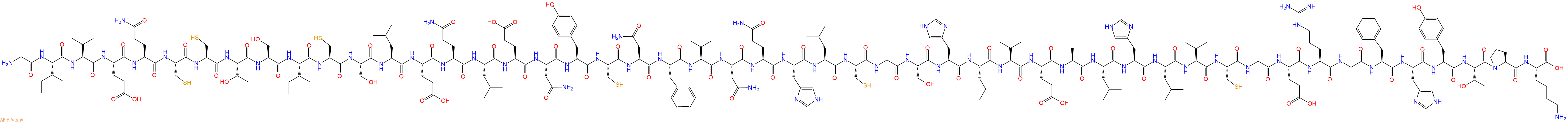 专肽生物产品H2N-Gly-Ile-Val-Glu-Gln-Cys-Cys-Thr-Ser-Ile-Cys-Ser-Leu-Glu-Gln-Leu-Glu-Asn-Tyr-Cys-Asn-Phe-Val-Asn-Gln-His-Leu-Cys-Gly-Ser-His-Leu-Val-Glu-Ala-Leu-His-Leu-Val-Cys-Gly-Glu-Arg-Gly-Phe-His-Tyr-Thr-Pro-Lys-OH