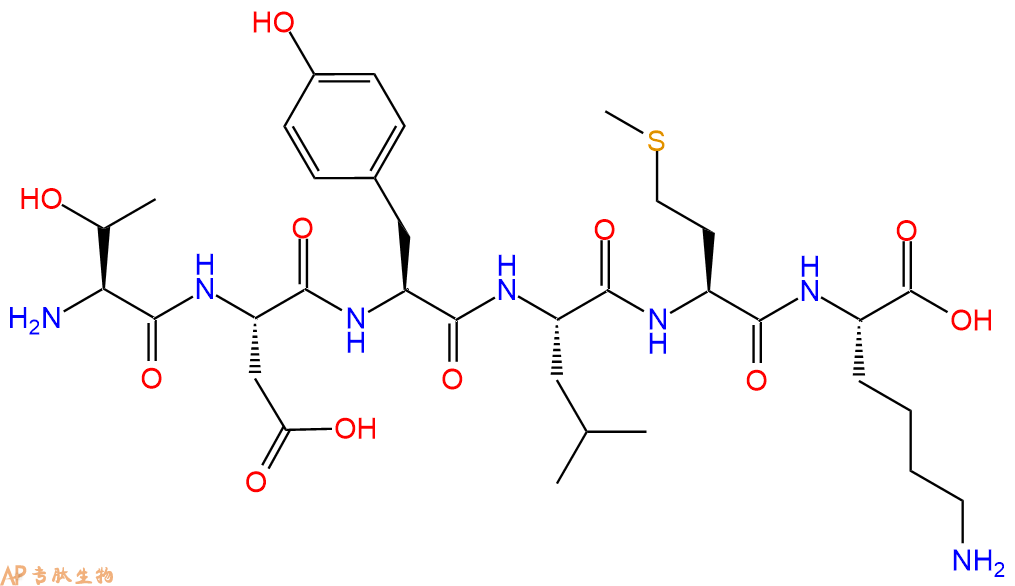 专肽生物产品H2N-Thr-Asp-Tyr-Leu-Met-Lys-OH