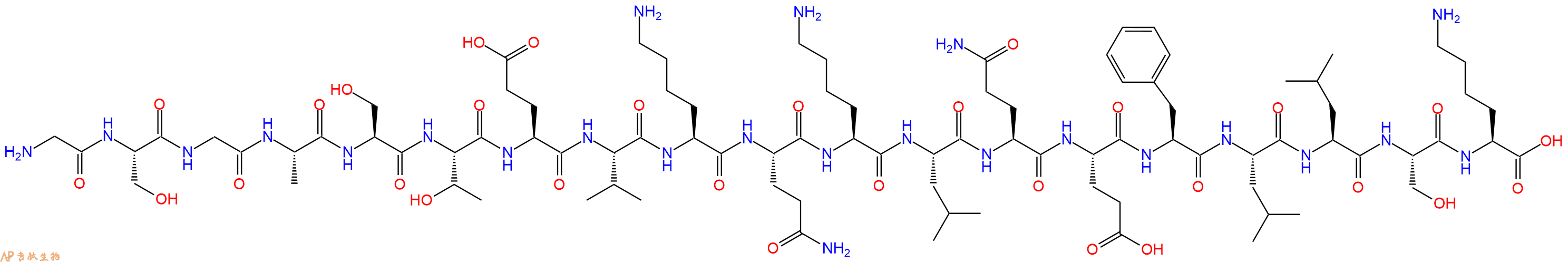 专肽生物产品H2N-Gly-Ser-Gly-Ala-Ser-Thr-Glu-Val-Lys-Gln-Lys-Leu-Gln-Glu-Phe-Leu-Leu-Ser-Lys-OH