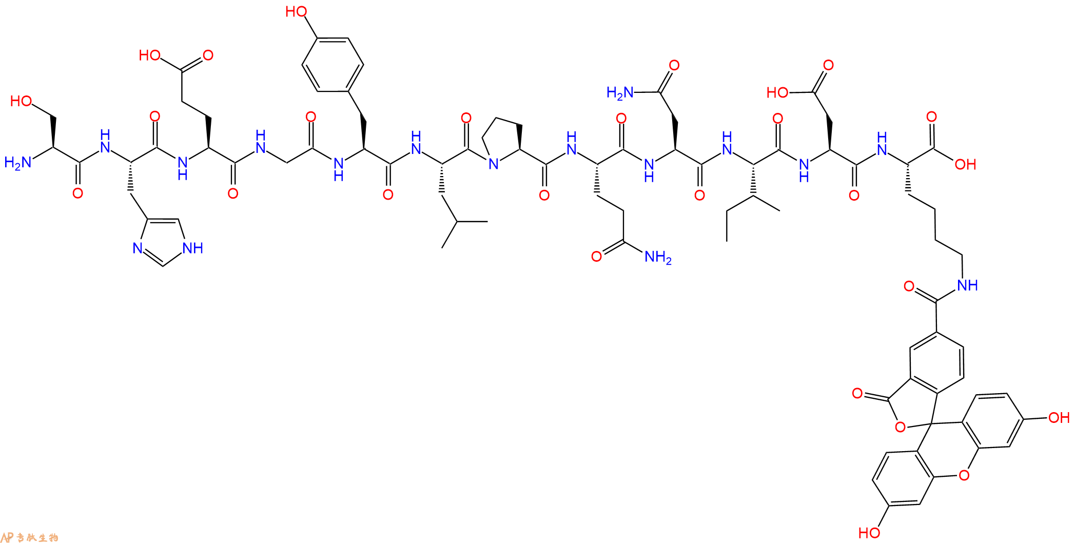 专肽生物产品H2N-Ser-His-Glu-Gly-Tyr-Leu-Pro-Gln-Asn-Ile-Asp-Lys(5FAM)-OH