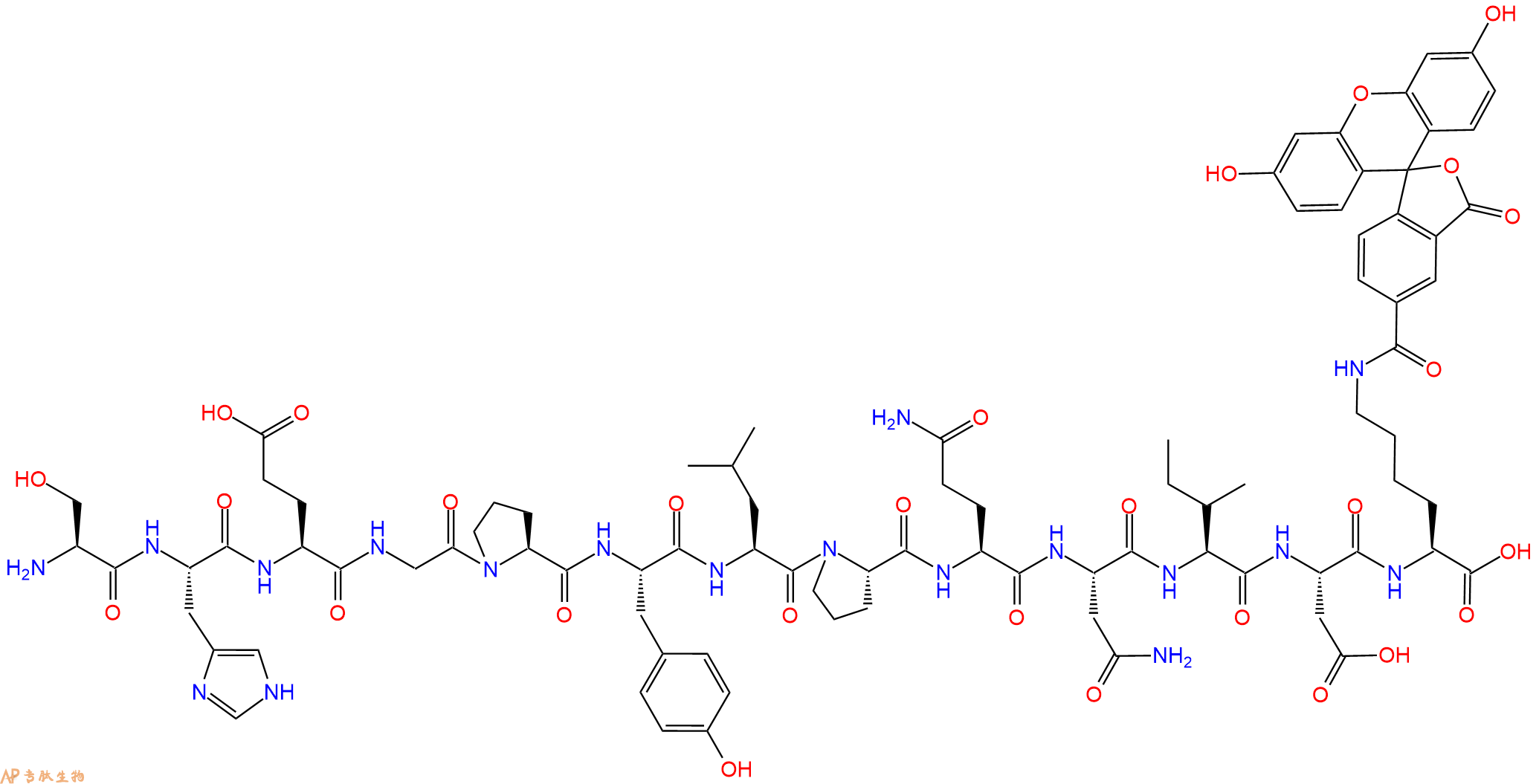 专肽生物产品H2N-Ser-His-Glu-Gly-Pro-Tyr-Leu-Pro-Gln-Asn-Ile-Asp-Lys(5FAM)-OH