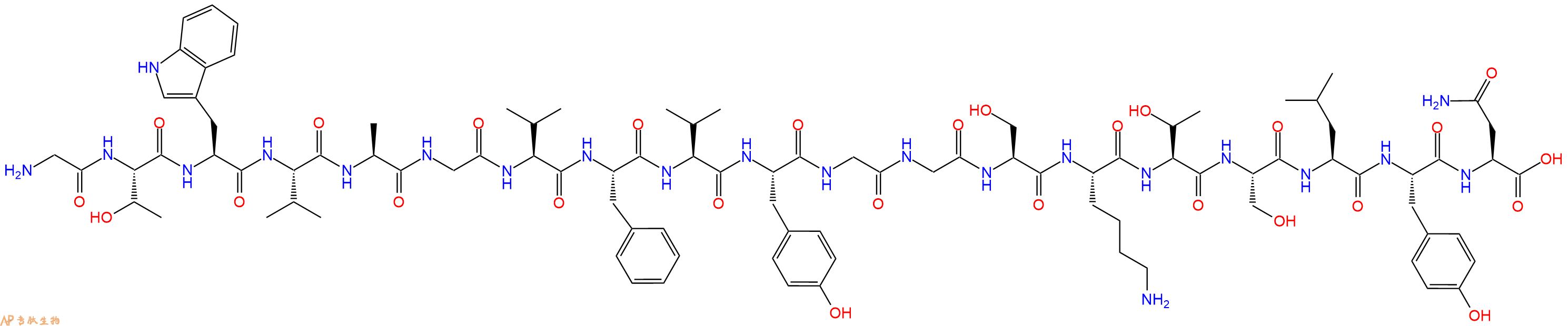 专肽生物产品H2N-Gly-Thr-Trp-Val-Ala-Gly-Val-Phe-Val-Tyr-Gly-Gly-Ser-Lys-Thr-Ser-Leu-Tyr-Asn-OH