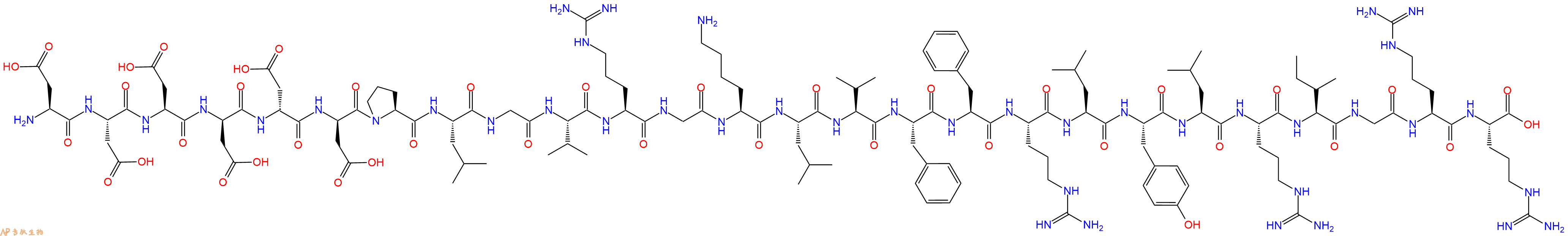 专肽生物产品H2N-Asp-Asp-Asp-DAsp-DAsp-DAsp-Pro-Leu-Gly-Val-Arg-Gly-Lys-Leu-Val-Phe-Phe-Arg-Leu-Tyr-Leu-Arg-Ile-Gly-Arg-Arg-OH