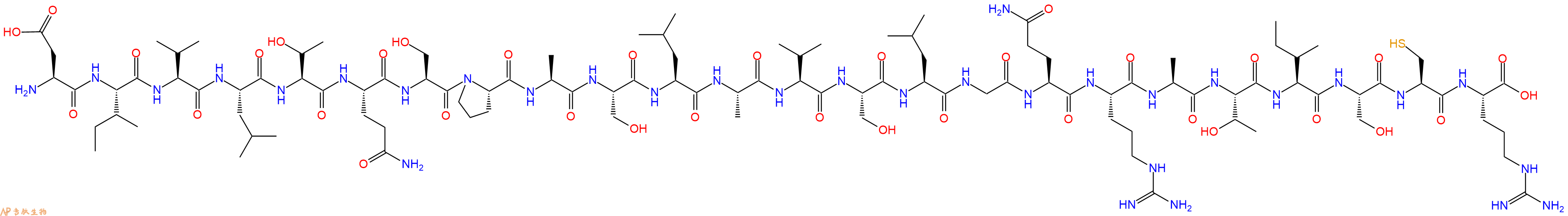 专肽生物产品H2N-Asp-Ile-Val-Leu-Thr-Gln-Ser-Pro-Ala-Ser-Leu-Ala-Val-Ser-Leu-Gly-Gln-Arg-Ala-Thr-Ile-Ser-Cys-Arg-OH