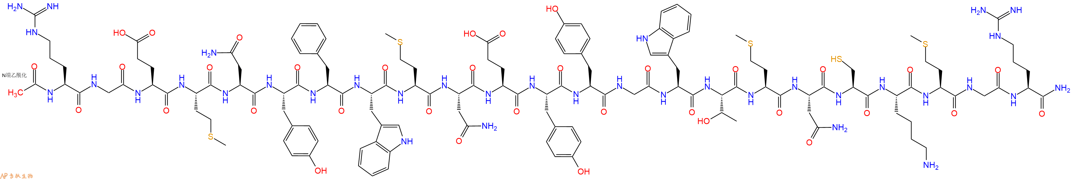 专肽生物产品Ac-Arg-Gly-Glu-Met-Asn-Tyr-Phe-Trp-Met-Asn-Glu-Tyr-Tyr-Gly-Trp-Thr-Met-Asn-Cys-Lys-Met-Gly-Arg-NH2