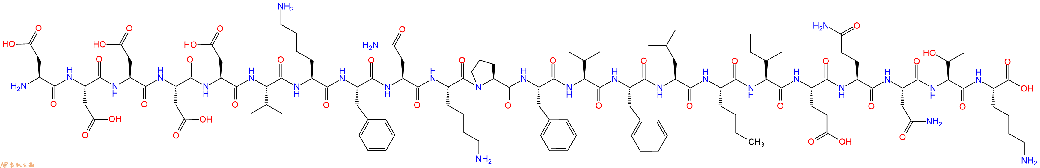 专肽生物产品H2N-Asp-Asp-Asp-Asp-Asp-Val-Lys-Phe-Asn-Lys-Pro-Phe-Val-Phe-Leu-Nle-Ile-Glu-Gln-Asn-Thr-Lys-OH