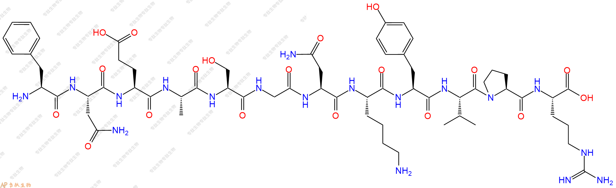 专肽生物产品H2N-Phe-Asn-Glu-Ala-Ser-Gly-Asn-Lys-Tyr-Val-Pro-Arg-OH