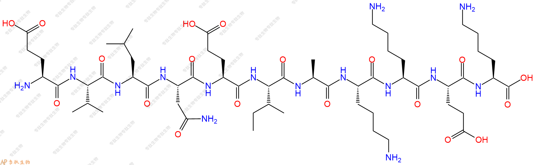 专肽生物产品H2N-Glu-Val-Leu-Asn-Glu-Ile-Ala-Lys-Lys-Glu-Lys-OH