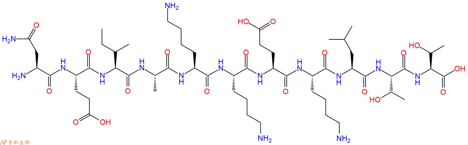 专肽生物产品H2N-Asn-Glu-Ile-Ala-Lys-Lys-Glu-Lys-Leu-Thr-Thr-OH