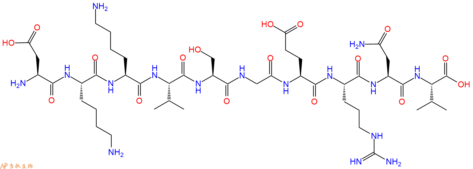 专肽生物产品H2N-Asp-Lys-Lys-Val-Ser-Gly-Glu-Arg-Asn-Val-OH