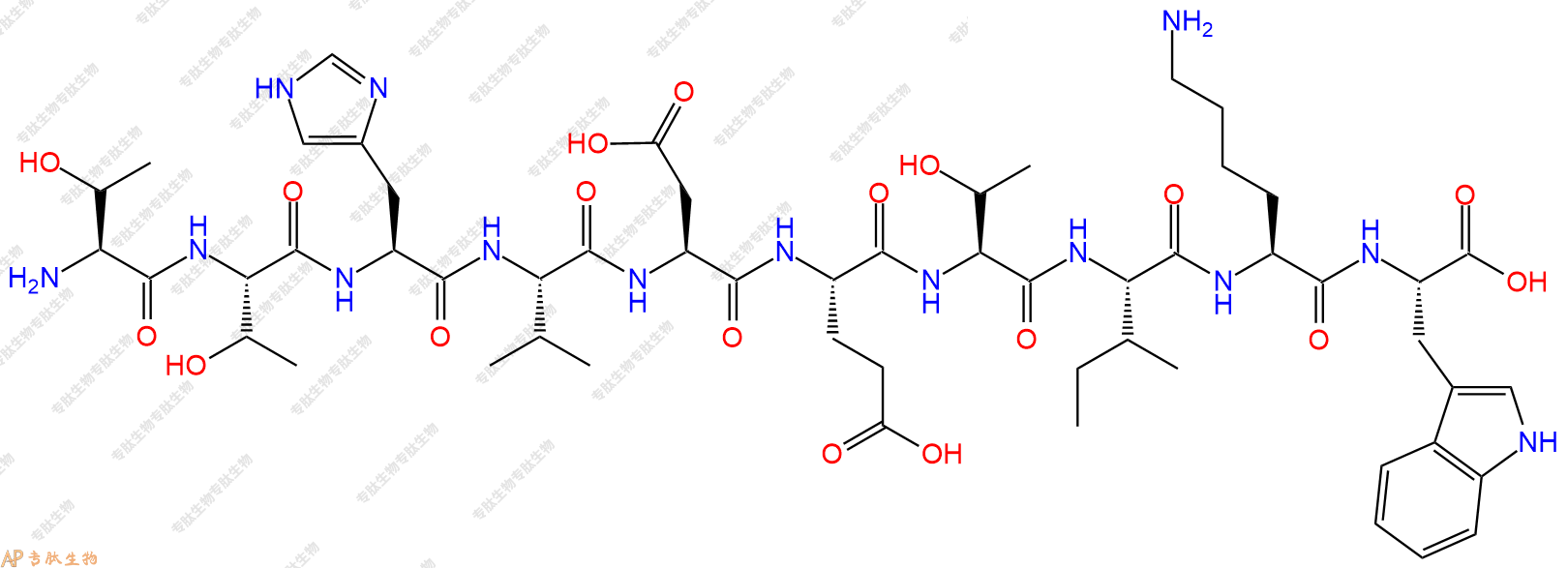专肽生物产品H2N-Thr-Thr-His-Val-Asp-Glu-Thr-Ile-Lys-Trp-OH