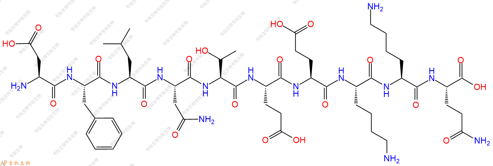 专肽生物产品H2N-Asp-Phe-Leu-Asn-Thr-Glu-Glu-Lys-Lys-Gln-OH