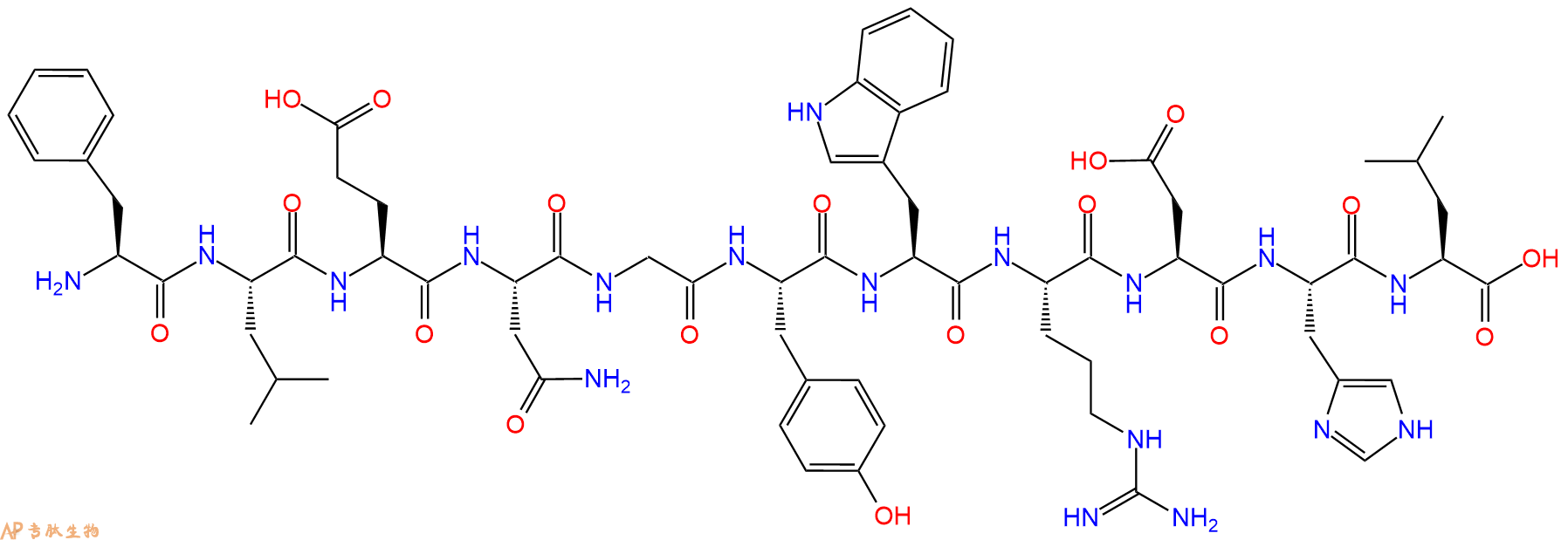 专肽生物产品H2N-Phe-Leu-Glu-Asn-Gly-Tyr-Trp-Arg-Asp-His-Leu-OH