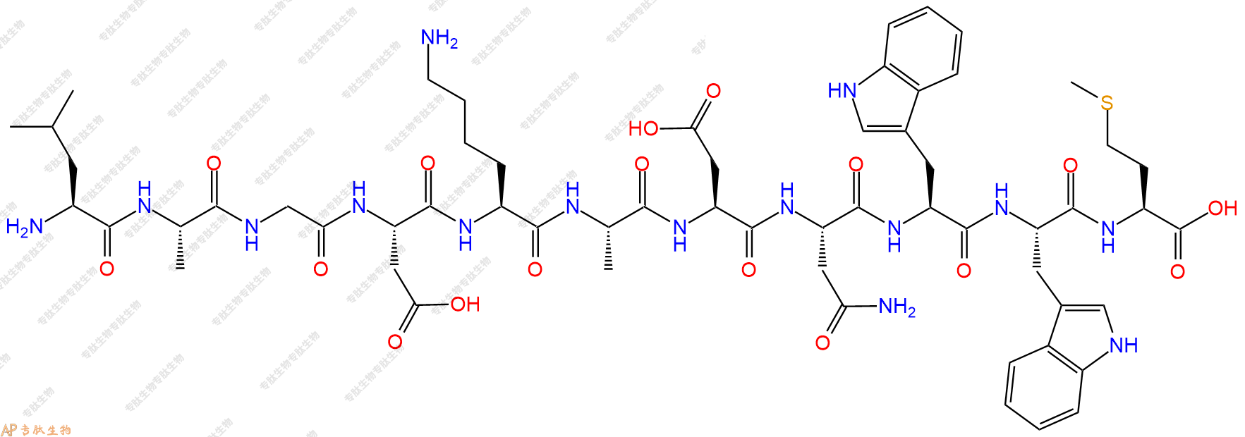 专肽生物产品H2N-Leu-Ala-Gly-Asp-Lys-Ala-Asp-Asn-Trp-Trp-Met-OH