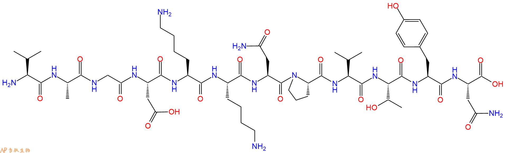 专肽生物产品H2N-Val-Ala-Gly-Asp-Lys-Lys-Asn-Pro-Val-Thr-Tyr-Asn-OH