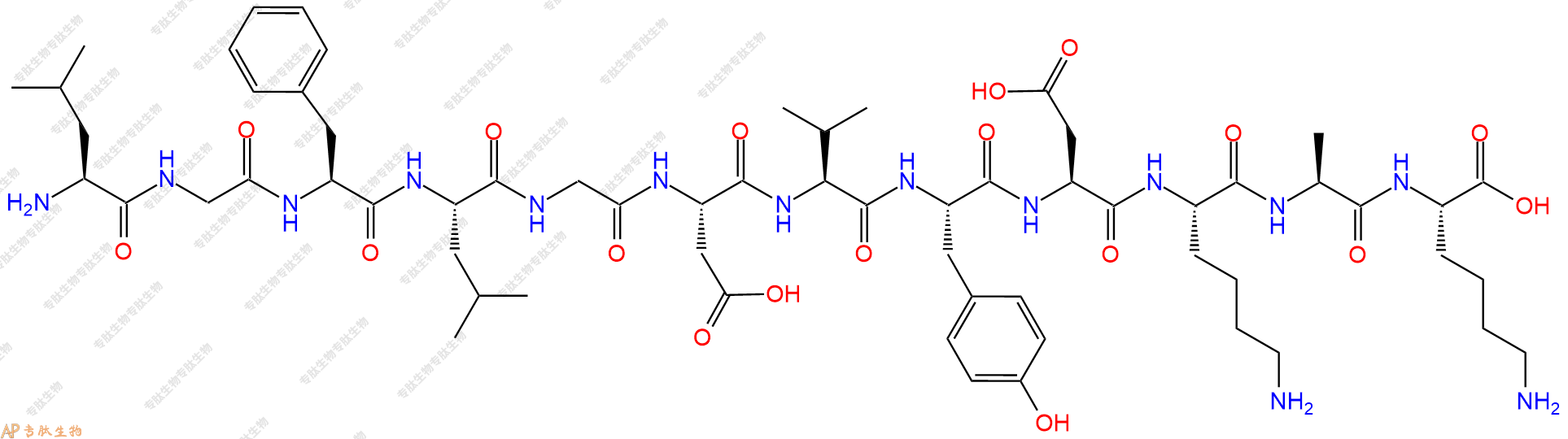 专肽生物产品H2N-Leu-Gly-Phe-Leu-Gly-Asp-Val-Tyr-Asp-Lys-Ala-Lys-OH