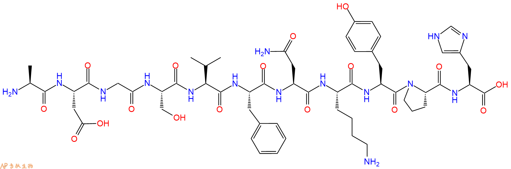 专肽生物产品H2N-Ala-Asp-Gly-Ser-Val-Phe-Asn-Lys-Tyr-Pro-His-OH