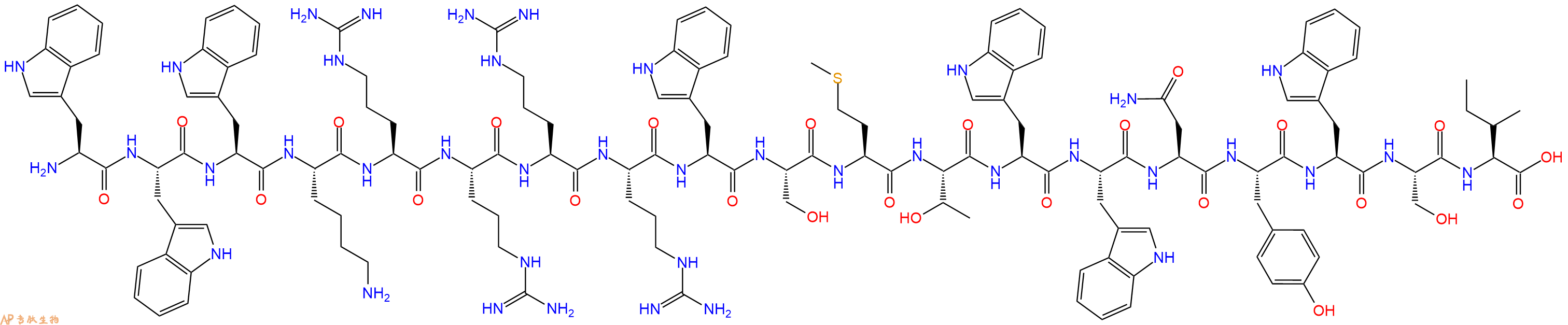 专肽生物产品H2N-Trp-Trp-Trp-Lys-Arg-Arg-Arg-Arg-Trp-Ser-Met-Thr-Trp-Trp-Asn-Tyr-Trp-Ser-Ile-OH