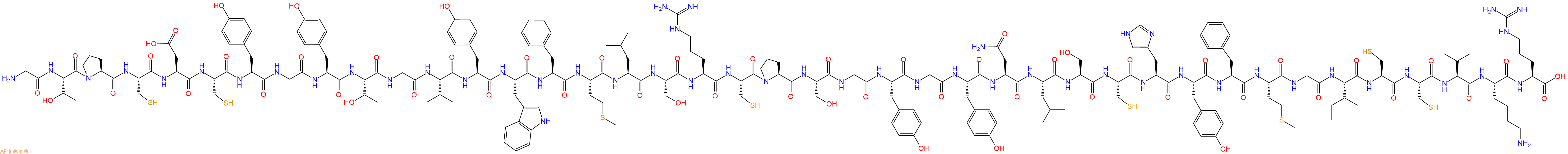专肽生物产品H2N-Gly-Thr-Pro-Cys-Asp-Cys-Tyr-Gly-Tyr-Thr-Gly-Val-Tyr-Trp-Phe-Met-Leu-Ser-Arg-Cys-Pro-Ser-Gly-Tyr-Gly-Tyr-Asn-Leu-Ser-Cys-His-Tyr-Phe-Met-Gly-Ile-Cys-Cys-Val-Lys-Arg-OH