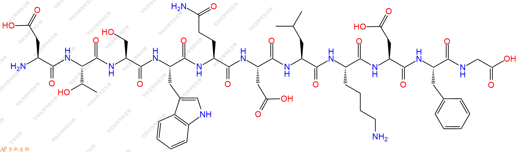 专肽生物产品H2N-Asp-Thr-Ser-Trp-Gln-Asp-Leu-Lys-Asp-Phe-Gly-OH